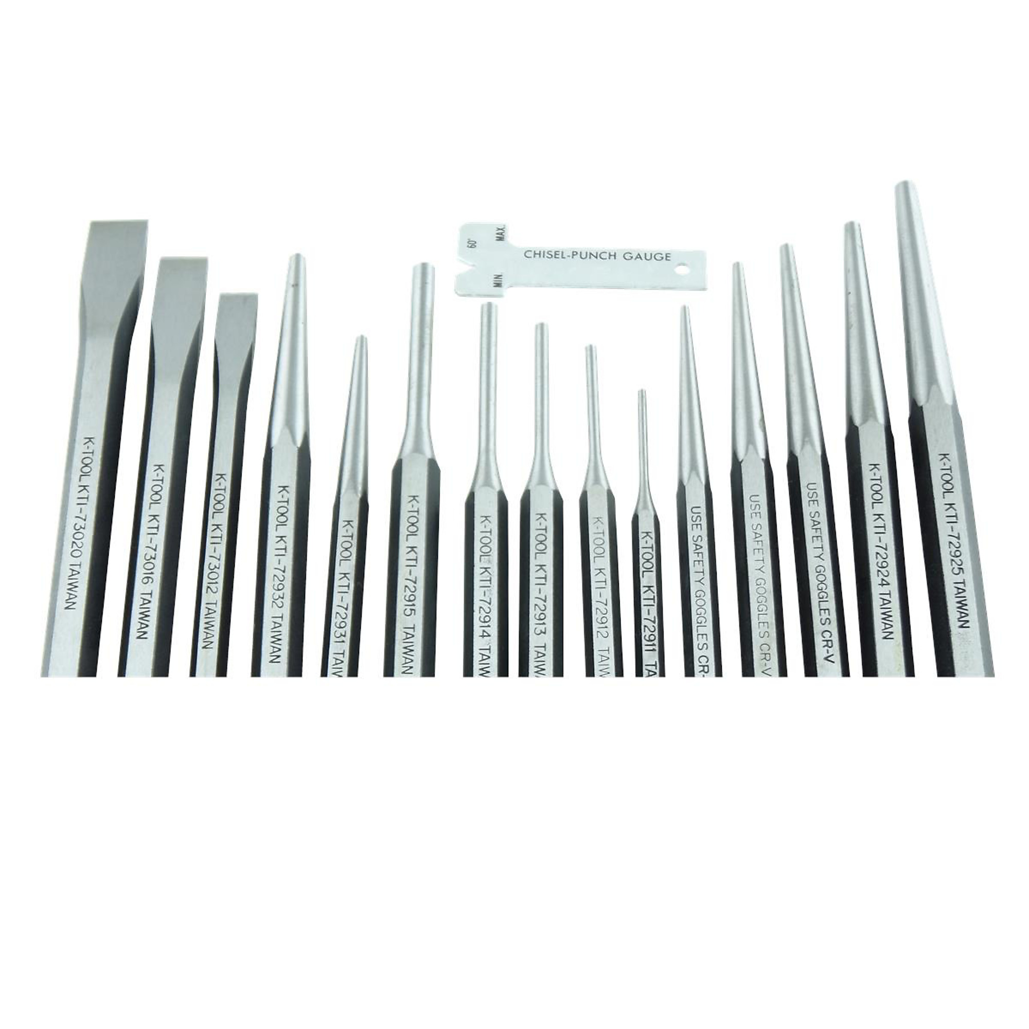 K Tool International Punch and Chisel Set — 15-Pc., Includes Kit Bag, Model# KTI72901K